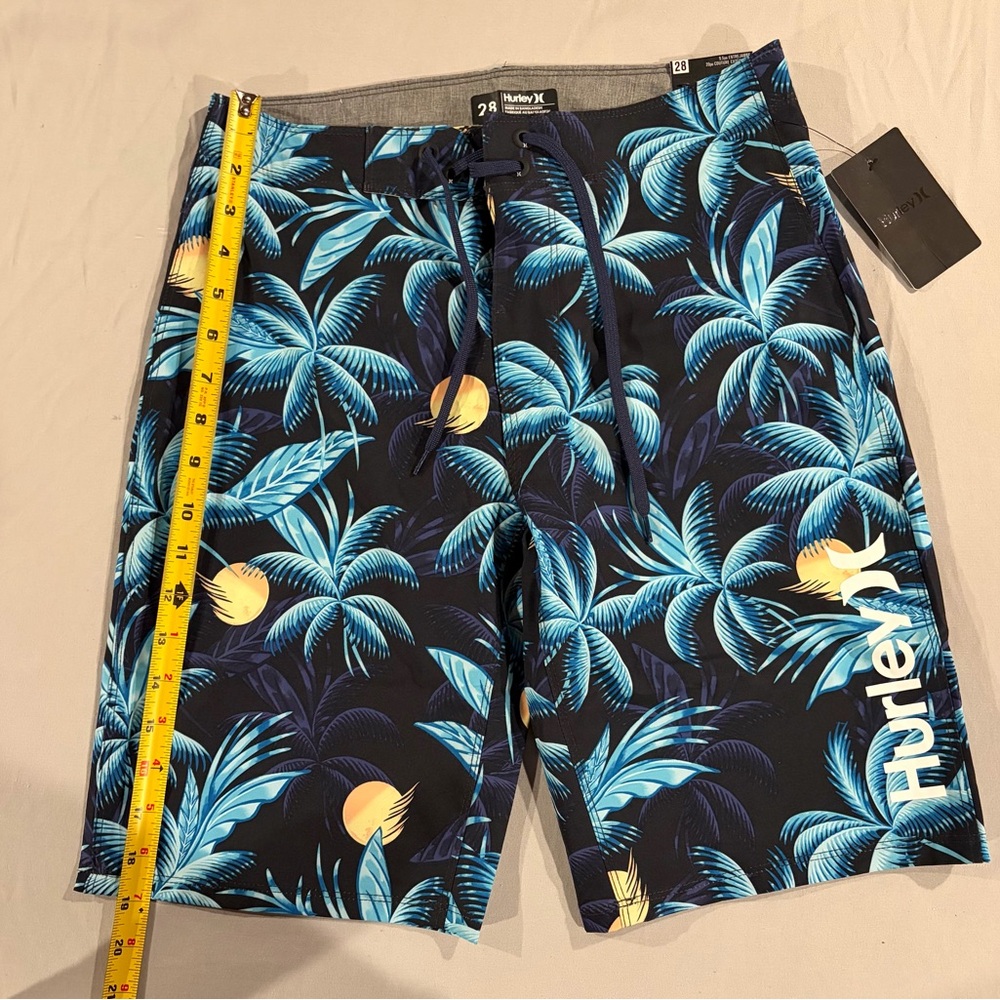 Hurley Men’s Black Boardshorts with Blue Palm Print and Yellow Sun Accents NWT - Picture 2 of 7